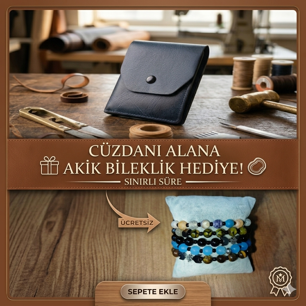 Andianora  El Yapımı Hakiki Deri Cüzdan( Akik Bileklik HEDİYE !)