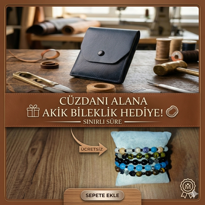 Andianora  El Yapımı Hakiki Deri Cüzdan( Akik Bileklik HEDİYE !)