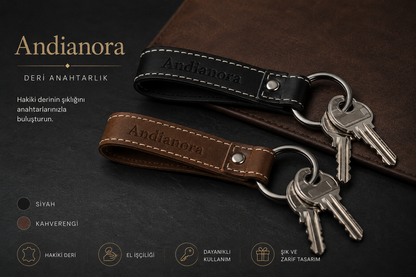 Andianora™ Kişiye Özel Hakiki Deri El Yapımı Premium Anahtarlık